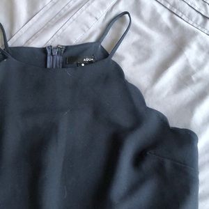 Navy and white romper with scalloped neck